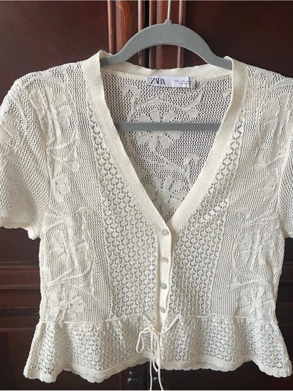 Zara Cream Knit V-Neck Button Top